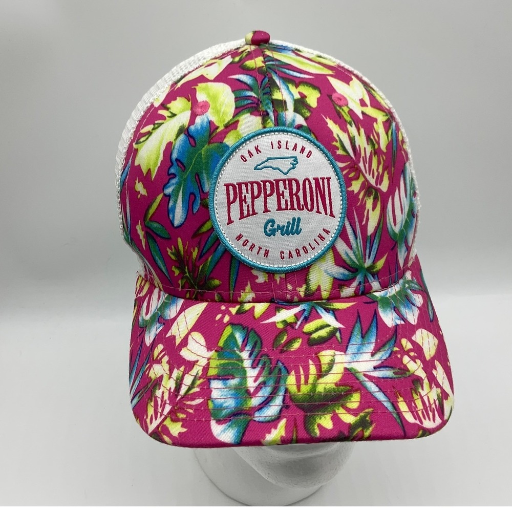Pepperoni Grill Trucker Hat Unisex OSFM Pink Floral Tropical Mesh Snapback Cap